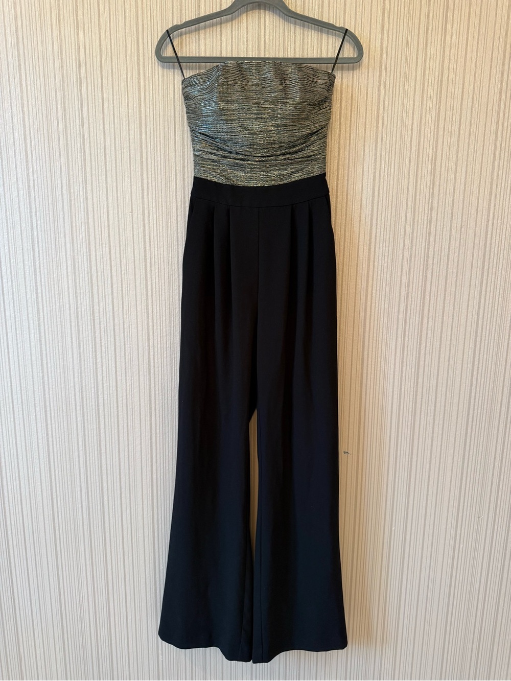 Rebecca Vallance Strapless Jumpsuit in Black and Metallic Gold